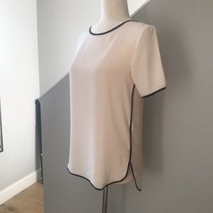 FOREVER 21 Blouse EVERYDAY STAPLE Sheer Short Sleeve Ivory/Black Trim SMALL